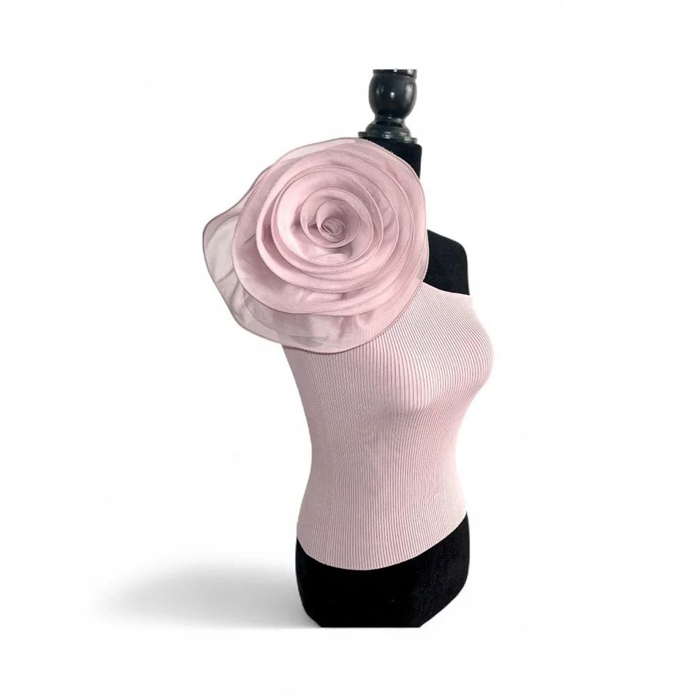 Mango One-Shoulder Rose Flower Top – Dusty Pink – Size S - Picture 2 of 4